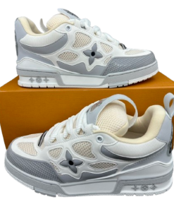 LOUIS VUITTON Leather lace up Fashionable Board Shoes White Gray OG0424113