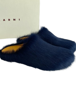 Marni Long-Hair Calfskin Fussbett Sabot Navy OG0429218
