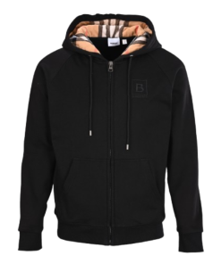 Burberry Zip Up Hoodie With Check Hood BlackBrich Brown OG051427