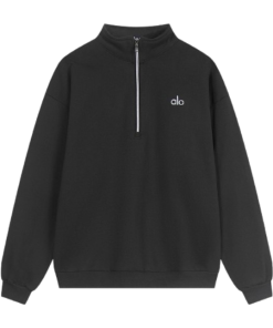 Alo Yoga Accolade 14 Zip Pullover Black Grey OG051826