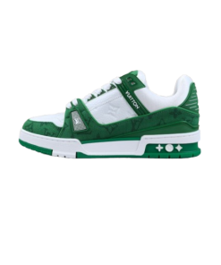 LOUIS VUITTON Leather lace up Fashionable Board Shoes White Green OG0530