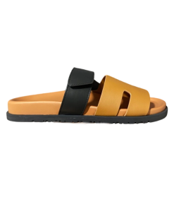 Hermes Calfskin Chypre Sandals Khaki Black OG0708722