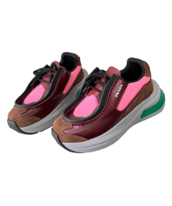 Prada Prada Brushed Leather Sneakers Bike Fabric Suede Garnet Peony Pink OG0706648