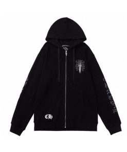 Chrome Hearts Floral Dagger Logo Black Zip Up Hoodie OG0727143