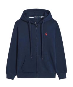 Ralph Lauren Polo Pony Zip-up Navy Hoodie & Red Logo & Navy Drawstring OG0730312