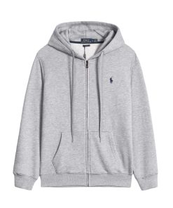 Ralph Lauren Polo Pony Zip-up Grey Hoodie & Black Logo & Grey Drawstring OG0730310