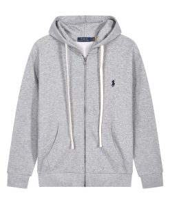 Ralph Lauren Polo Pony Zip-up Gray Hoodie Black Logo OG0730304