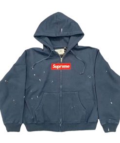 Supreme x MM6 Maison Margiela collaboration SS26 WEEK4 Box Logo Zip Up Hooded Sweatshirt navy blue OG0729260