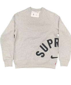 Arc Crewne co branded embroidered fleece round neck hoodie grey OG0729281