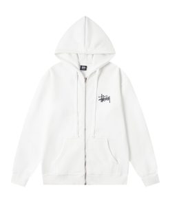 Stussy Basic Zip Hood Classic Zipper Hoodie White OG0801379
