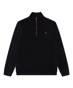 Ralph Lauren Half Zipper High Collar Long Sleeve Knitted Hoodie Black OG0730321