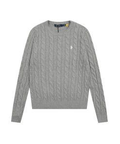 Ralph Lauren round neck solid Fried Dough Twists knitting sweater Grey white label OG0731332