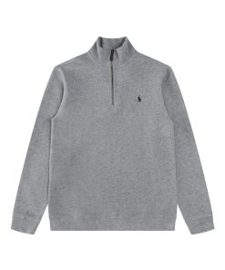 Ralph Lauren Half Zipper High Collar Long Sleeve Knitted Hoodie Grey OG0730317