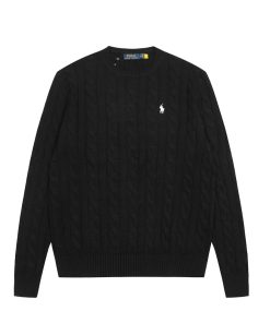 Ralph Lauren round neck solid Fried Dough Twists knitting sweater Black white label OG0731334