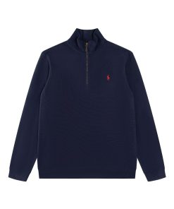 Ralph Lauren Half Zipper High Collar Long Sleeve Knitted Hoodie navy blue OG0730318