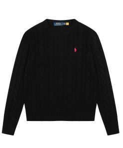 Ralph Lauren round neck solid Fried Dough Twists knitting sweater Black Red Label OG0731333