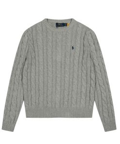 Ralph Lauren round neck solid Fried Dough Twists knitting sweater Grey Black Label OG0731335