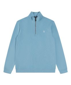 Ralph Lauren Half Zipper High Collar Long Sleeve Knitted Hoodie light blue OG0730326