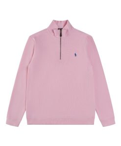Ralph Lauren Half Zipper High Collar Long Sleeve Knitted Hoodie Pink OG0730324