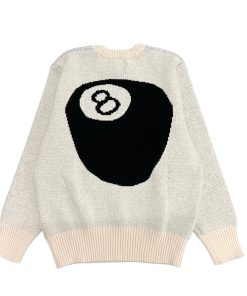 STUSSY Classic Back Billiards Black Eight Jacquard Couple Round Neck Knitted Sweater OG0731341
