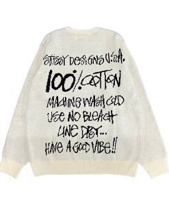 STUSSY 25FW Back 100% Alphabet Jacquard Couple Round Neck Knitted Sweater  Apricot OG0731345
