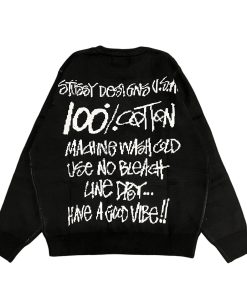 STUSSY 25FW Back 100% Alphabet Jacquard Couple Round Neck Knitted Sweater Black OG0731344
