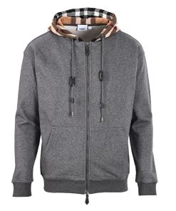 Burberry BBR plaid patchwork zipper Hoodie dark gray OG0728179