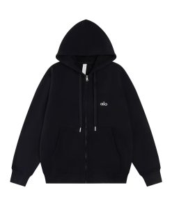 Alo loose and versatile hooded zipper cardigan sweatshirt Apricot OG0801418