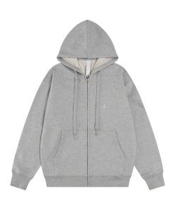 Alo loose and versatile hooded zipper cardigan sweatshirt Flower Grey OG0801416