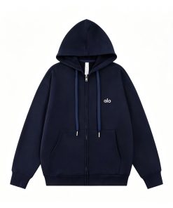 Alo loose and versatile hooded zipper cardigan sweatshirt Blue OG0801415