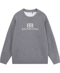 Balenciaga New Double B Jacquard Knitted Sweater Grey OG0801405